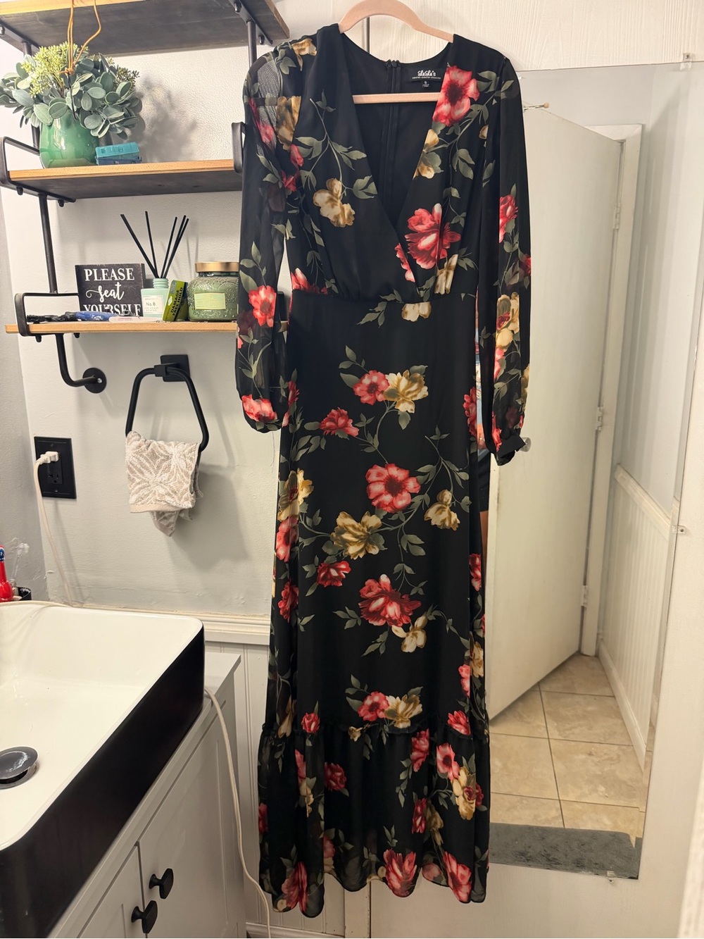 Lulu's Black Maxi Dress with Red & Yellow Floral Print